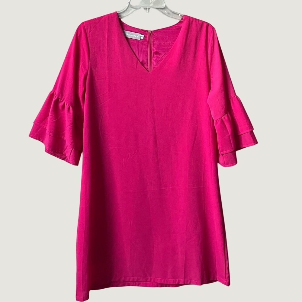 Pink Summer V Neck Bell Sleeve Shift Mini Dress Womens Small NWOT Belongsci